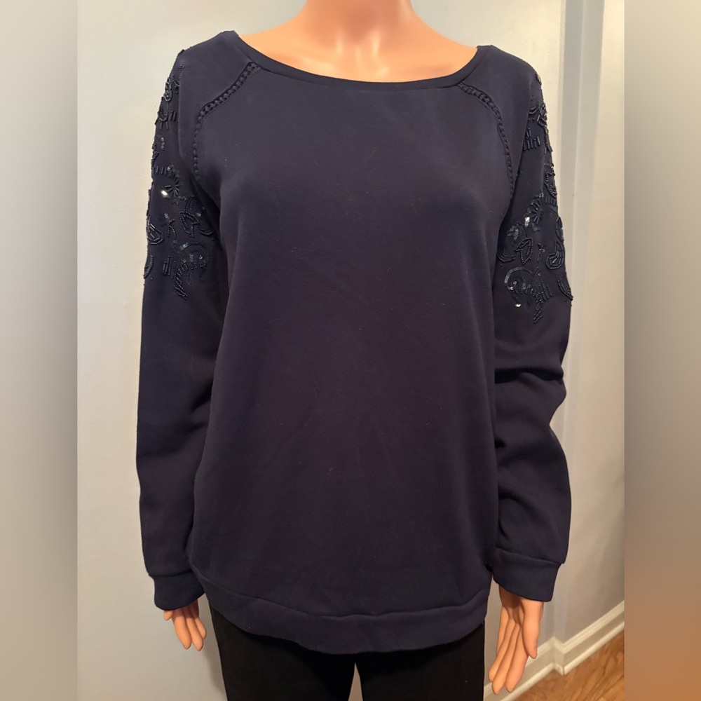 Crown & Ivy Navy Embellished Sweatshirt